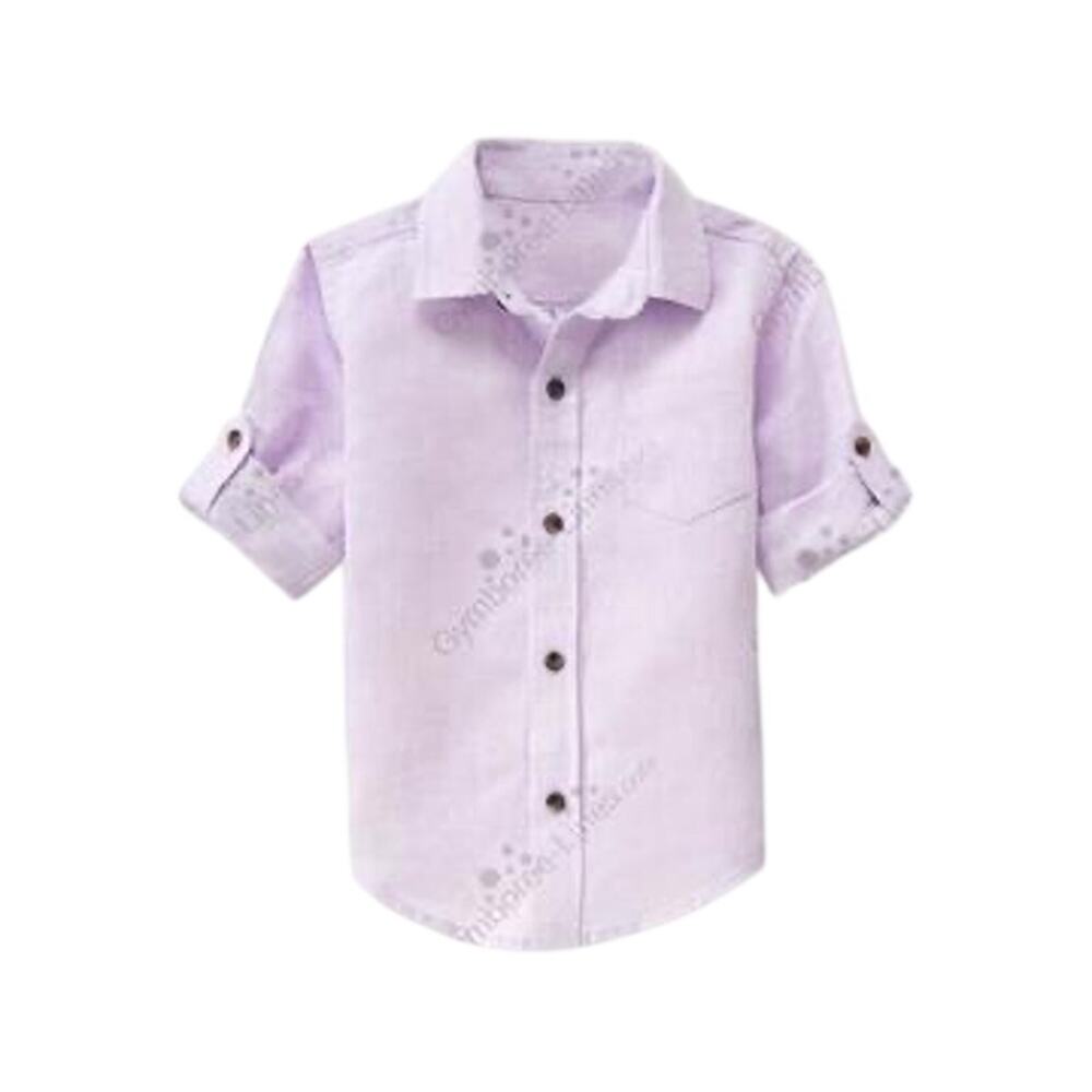 Janie and Jack Boys' Linen Roll-Cuff Shirt - Lavender 2T